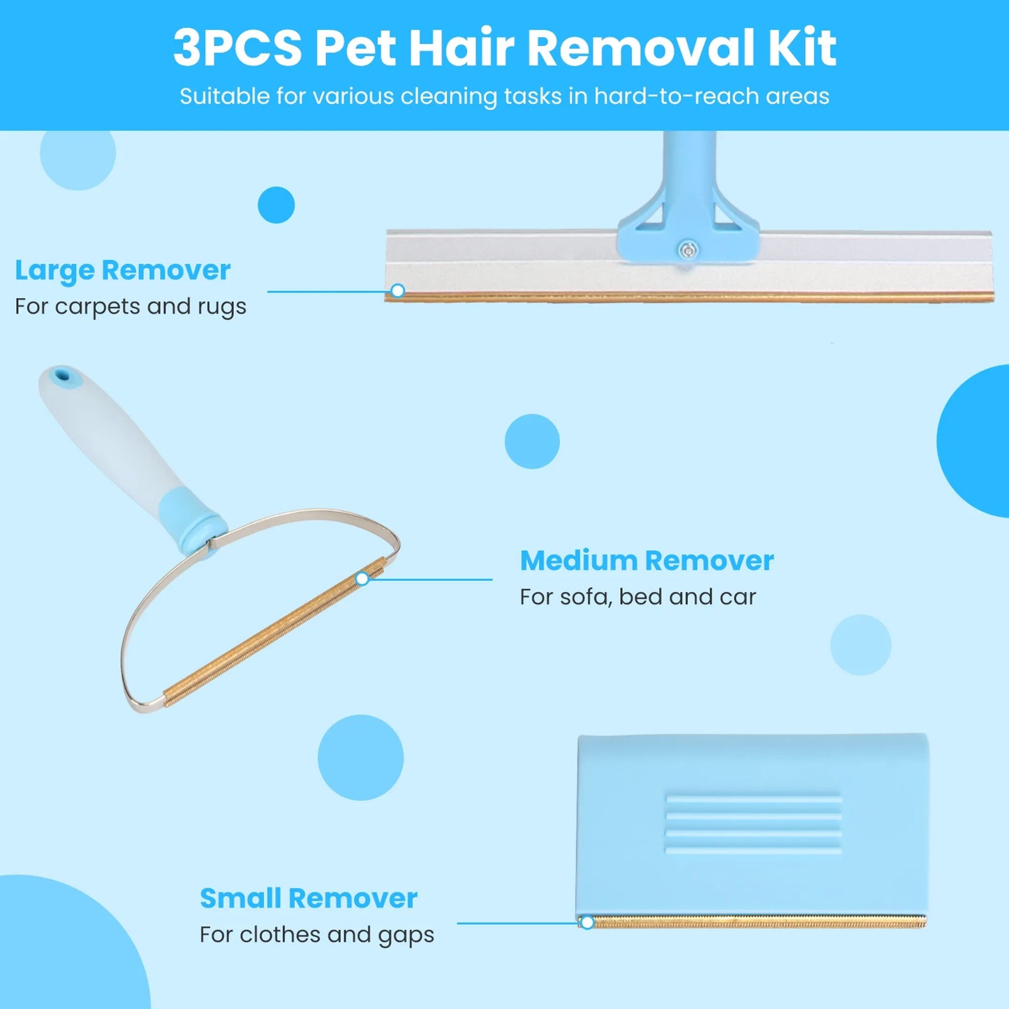 3Pcs Pet Hair Removal Kit Multi-Fabric Dog Cat Hair Scraper