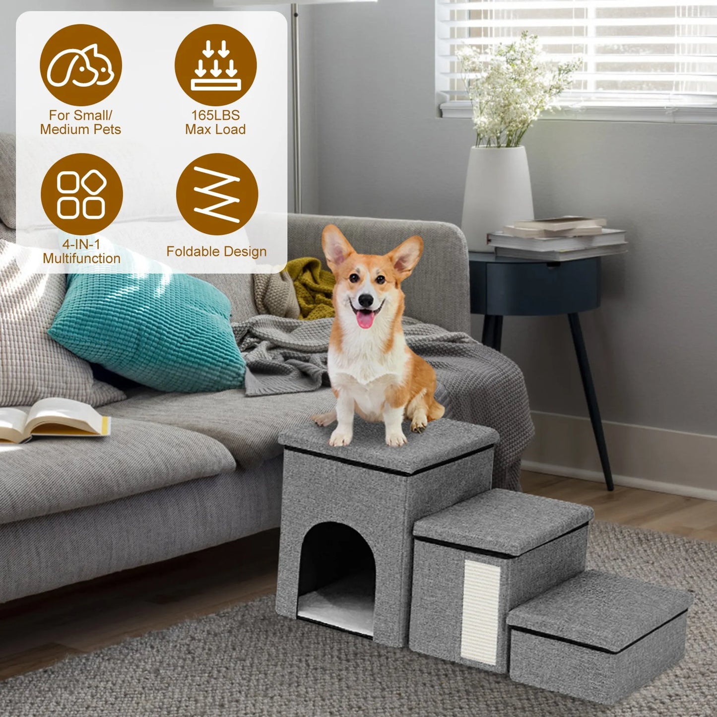 3 Step Pet Stair 4-IN-1 Foldable Dog Ramp