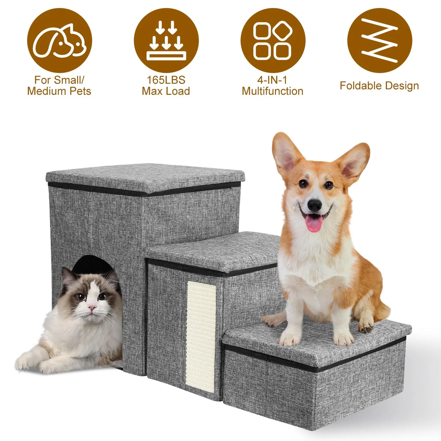 3 Step Pet Stair 4-IN-1 Foldable Dog Ramp